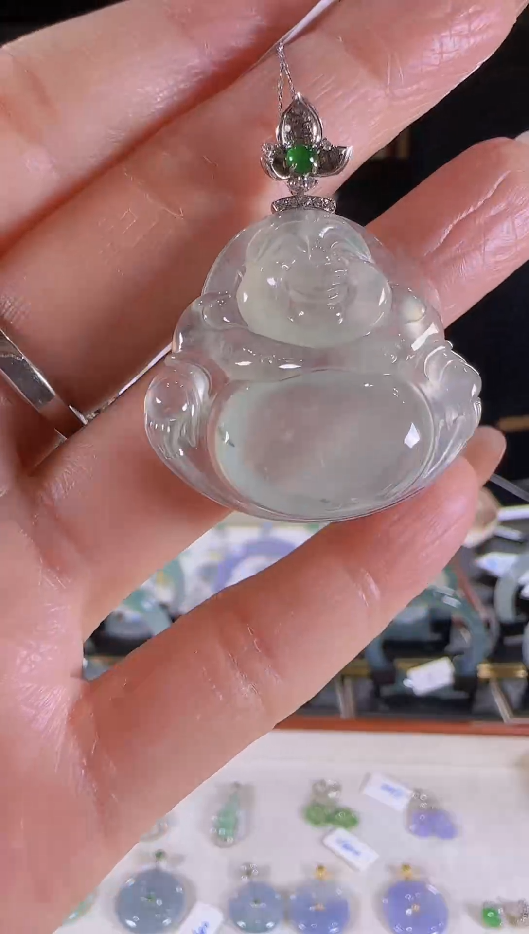 【闪购商品】翡翠吊坠(不含链)18K金镶嵌晴底玻璃种佛公