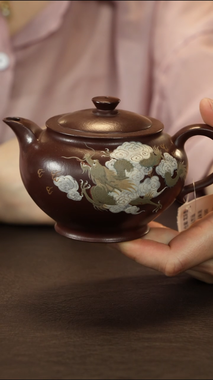 茶壶紫砂直播福利紫朱泥泥绘青龙