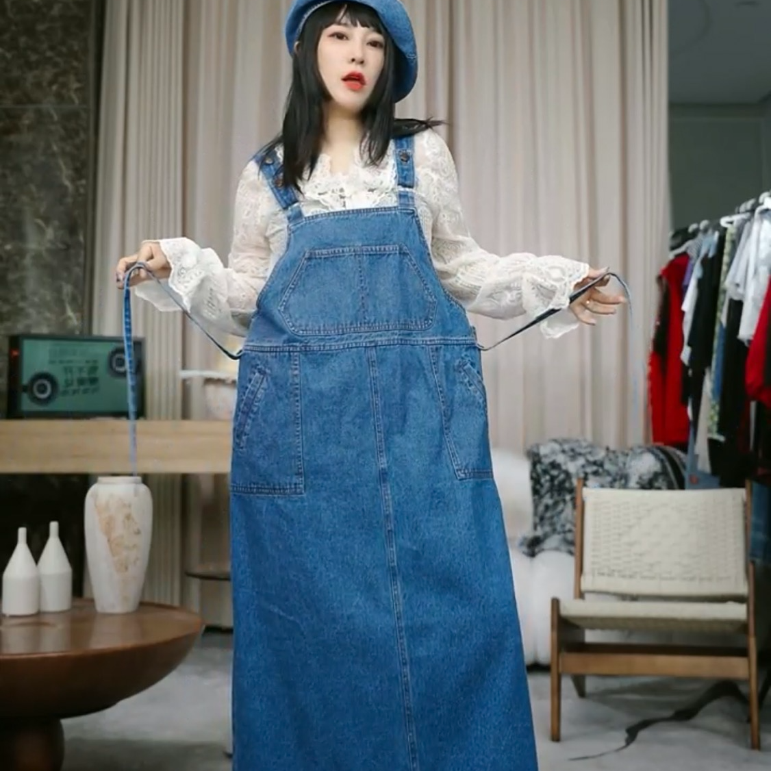 infobyfive福利秋冬新款带腰带牛仔背带裙连衣裙四店NF0507205