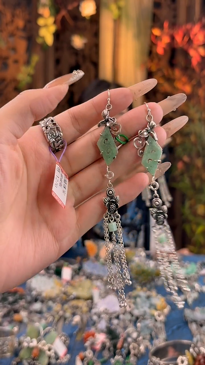 银S925镶嵌翡翠耳饰耳坠