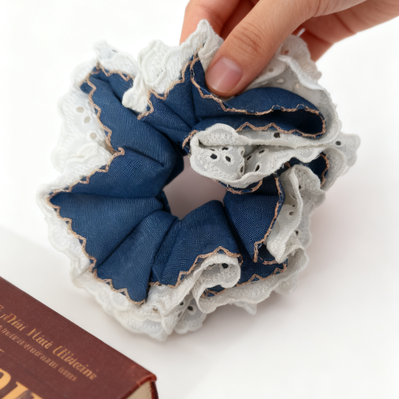 韩系复古蕾丝波点大肠发圈女高级感丸子头百搭扎头发头绳发饰