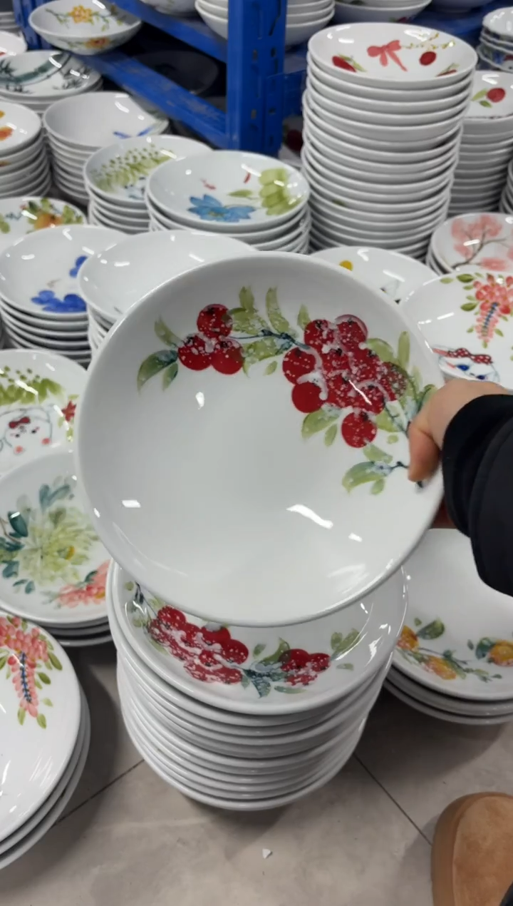 景德镇高温陶瓷食品级手绘釉中彩-圆深盘