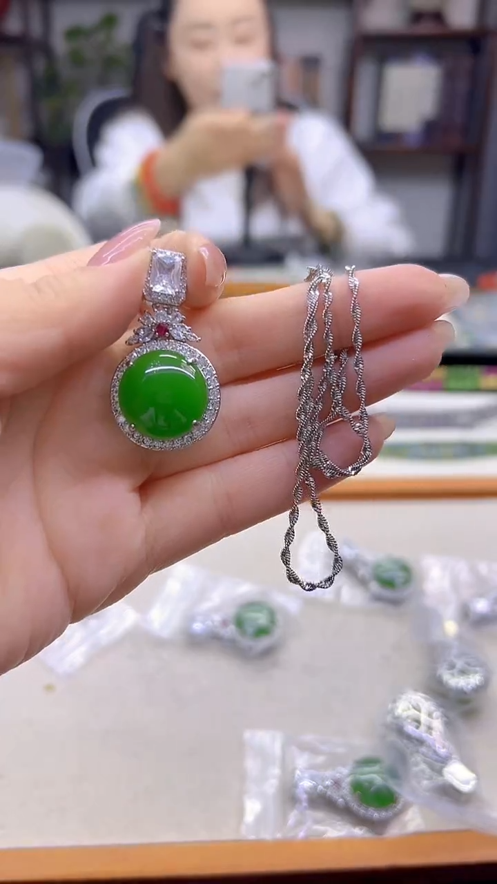 吊坠(赠链)银S925镶嵌和田玉DIY款D315