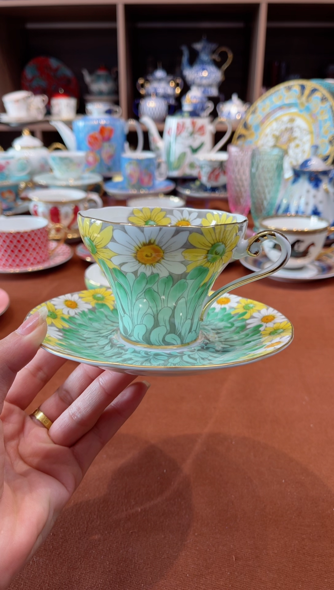 【闪购商品】瓷片雏菊绿杯碟·······