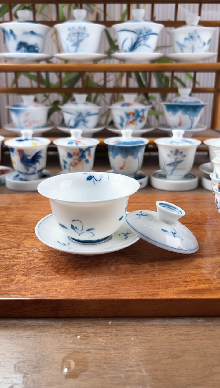 微瑕玉兰130ml三才盖碗