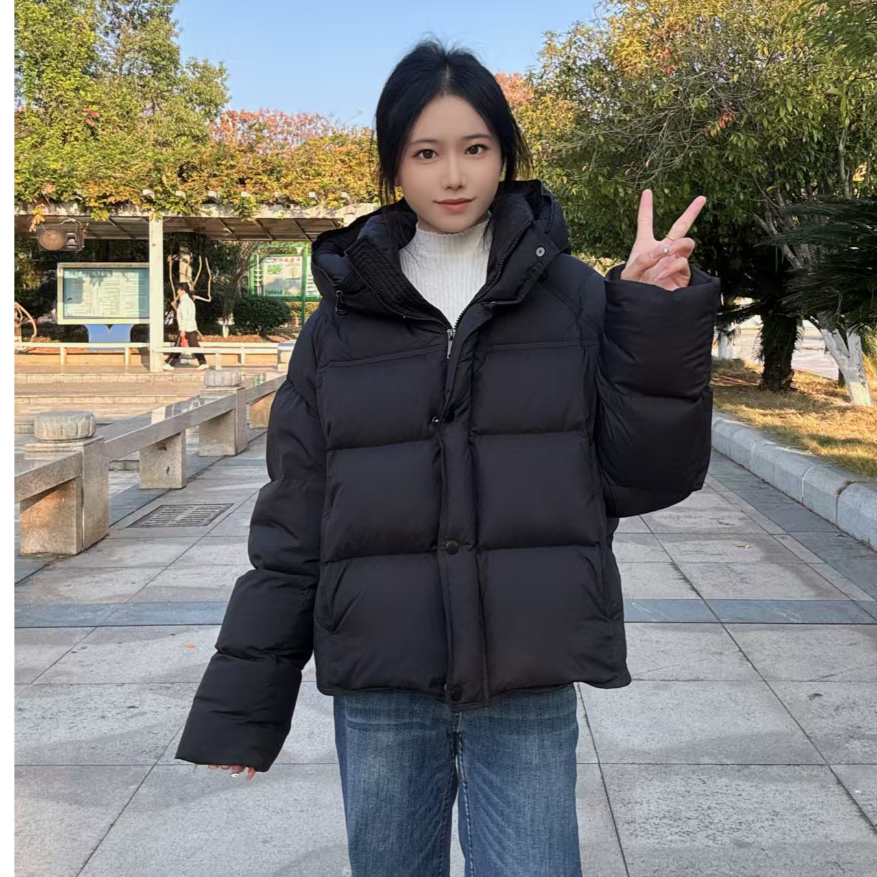 影羽瑞斯泡芙巨厚高充绒羽绒服连帽女冬季90白鸭绒宽松加厚面包服