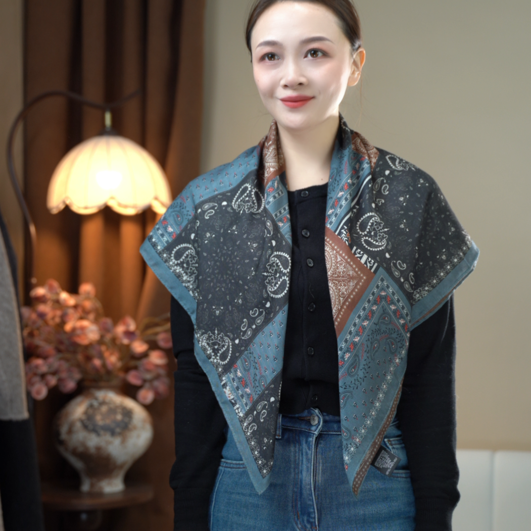 A923花色ins其他other复古提花薄款水洗几何图案丝巾成人同方