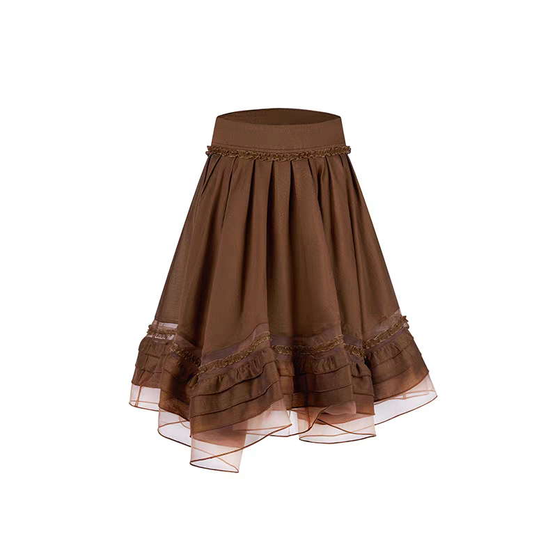 COEMES新品25春夏多层裙摆拼接蕾丝松紧腰半裙