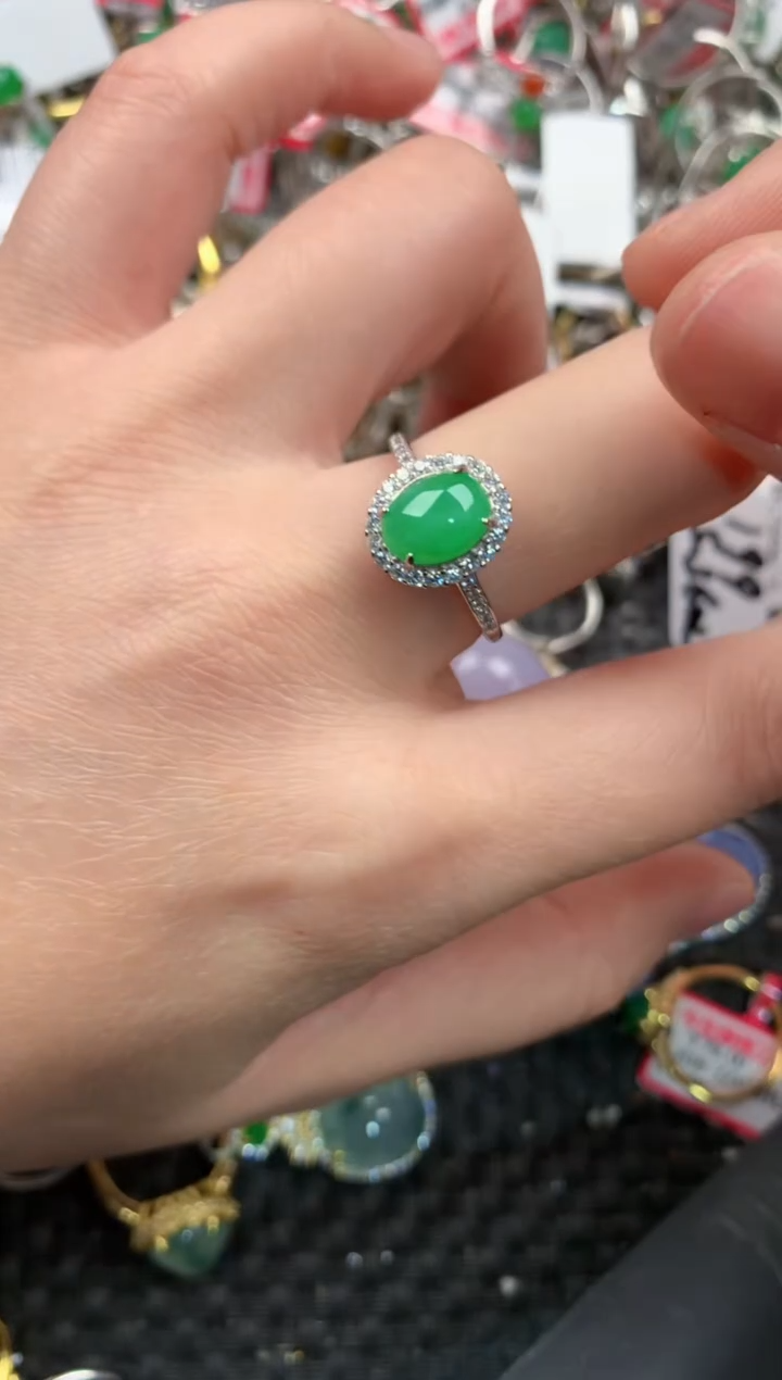 银S925镶嵌戒指翡翠999   10