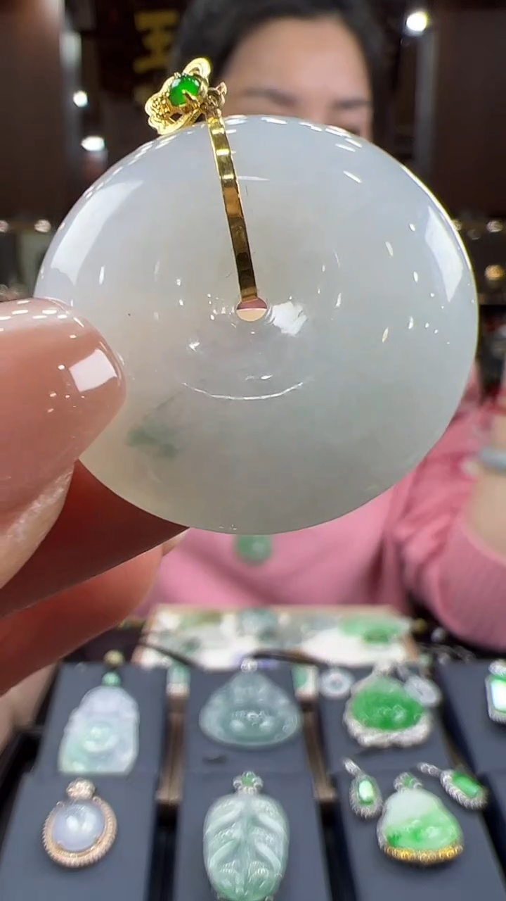 【闪购商品】翡翠挂件18K金镶嵌平安扣 不含链