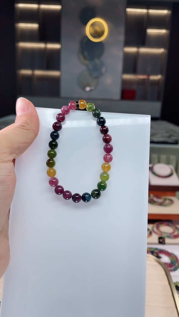 未镶嵌老矿碧玺单圈手串7mm+碧玺（多样性发一条）Q