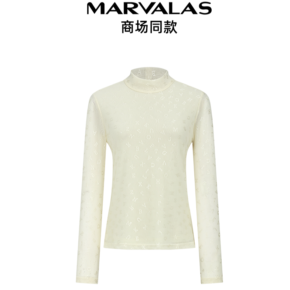 【商场同款】M313305336曼德诗立领长袖蕾丝修身满印套头小衫