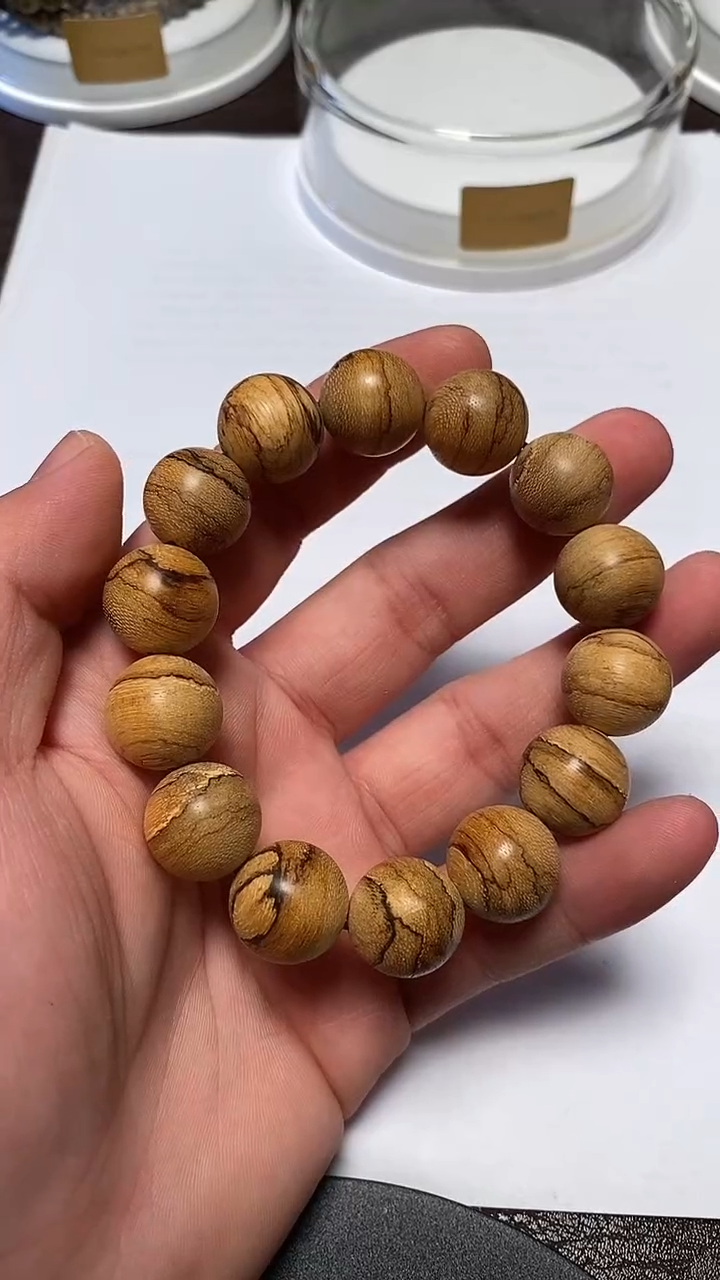 沉香手串健**飞TC08008沉香天然野达拉干花珠虎斑单圈