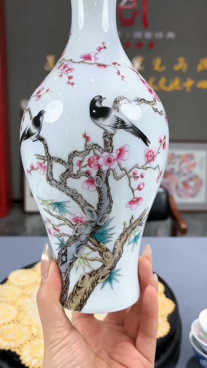 【闪购商品】官窑瓷画院893官窑瓷画院花鸟赏瓶