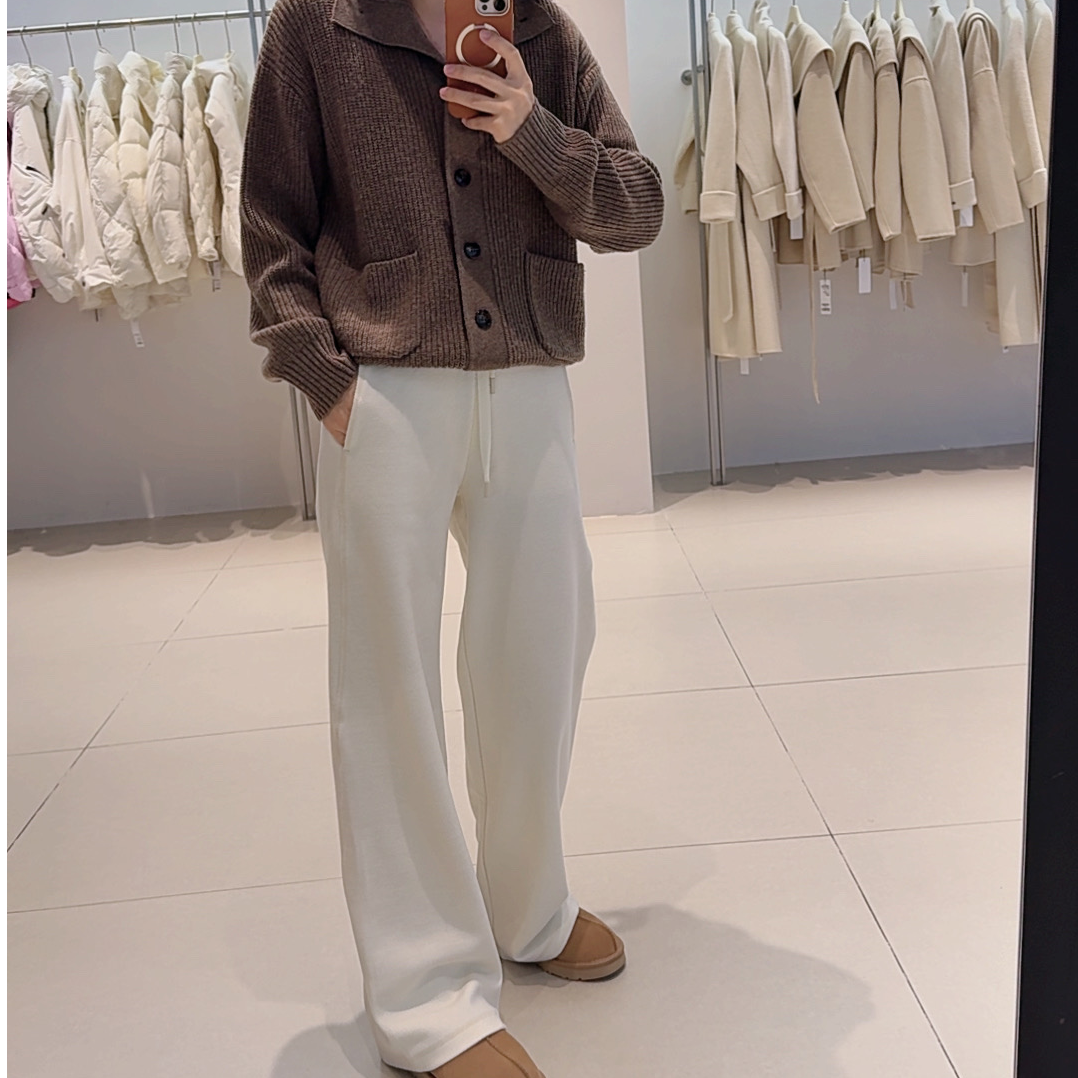 休闲裤-135B314109艾家高腰纯色简约百搭加绒卫裤