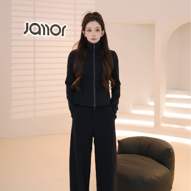Jamor2025秋冬新款设计师休闲百搭加绒加厚立领套装DDA589598