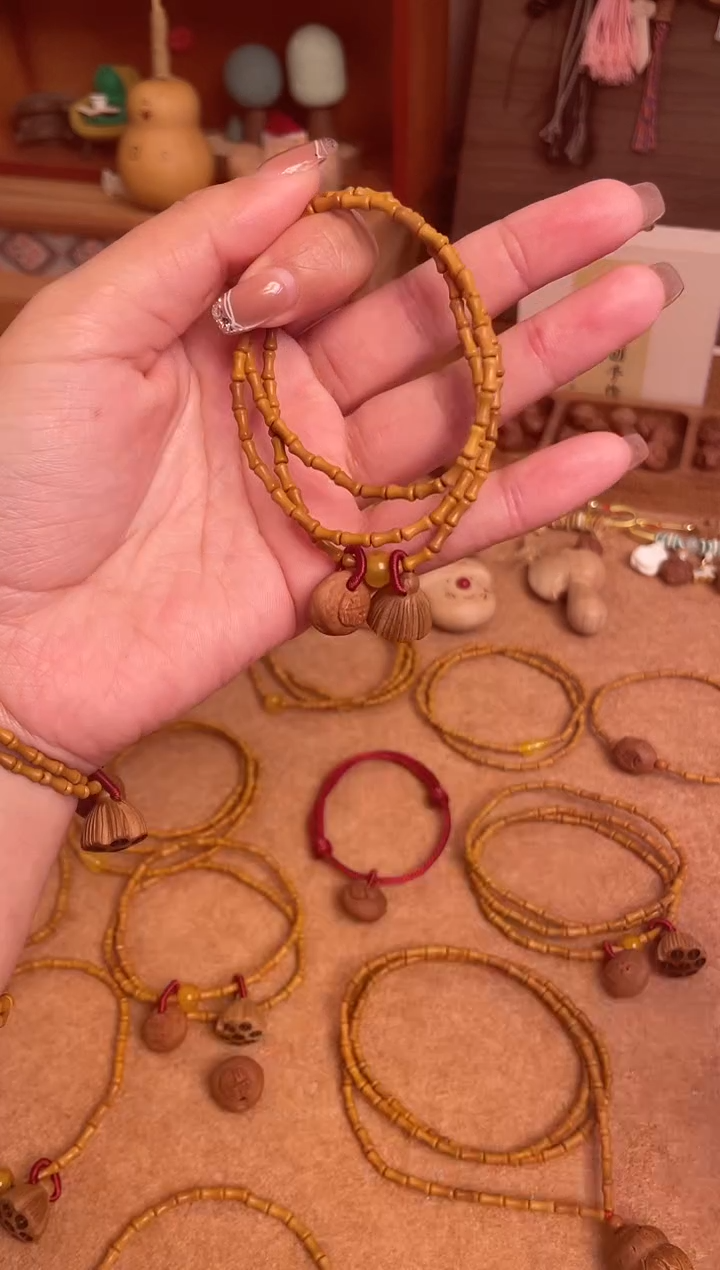 手串桃核竹节手串一物一拍三圈加黄跑环好运连连