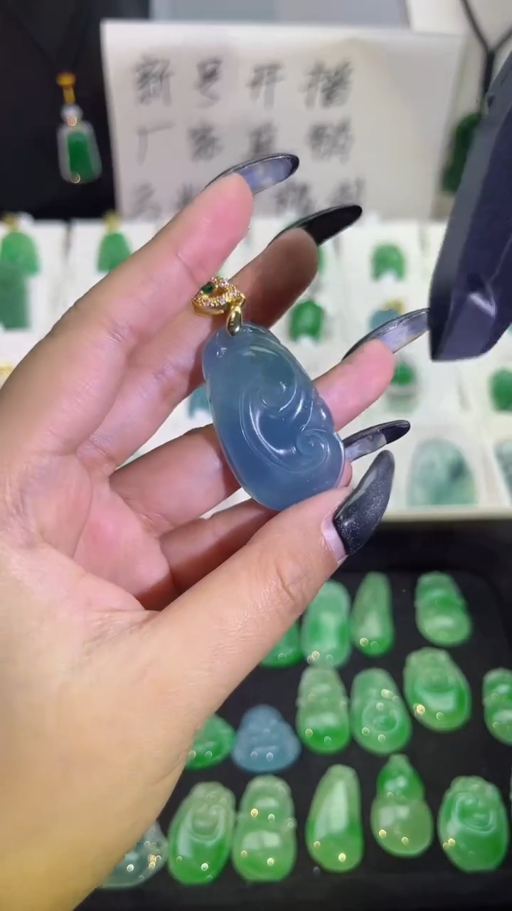 【闪购商品】翡翠手串银S925镶嵌 翡翠颈饰925银镶嵌天然翡翠吊坠