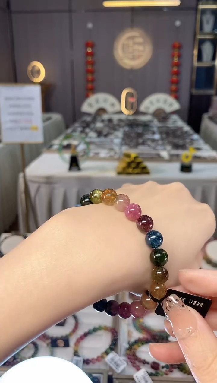 未镶嵌老矿碧玺色标彩虹单圈手串8mm+碧玺dan多样性发货一条