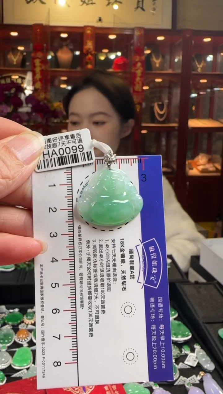 【闪购商品】翡翠颈饰18K金镶嵌HA0099冰飘绿佛公