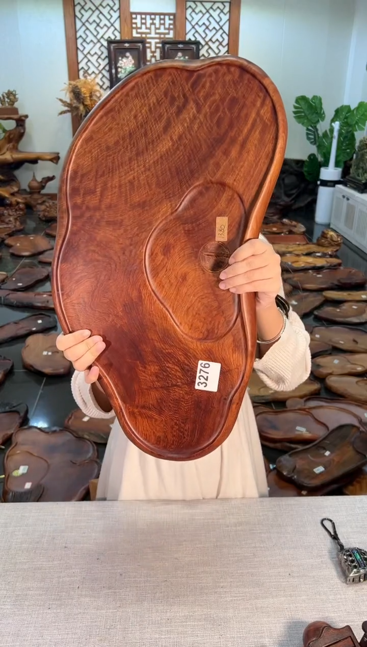 【闪购商品】大果紫檀（缅甸花梨）茶盘3276