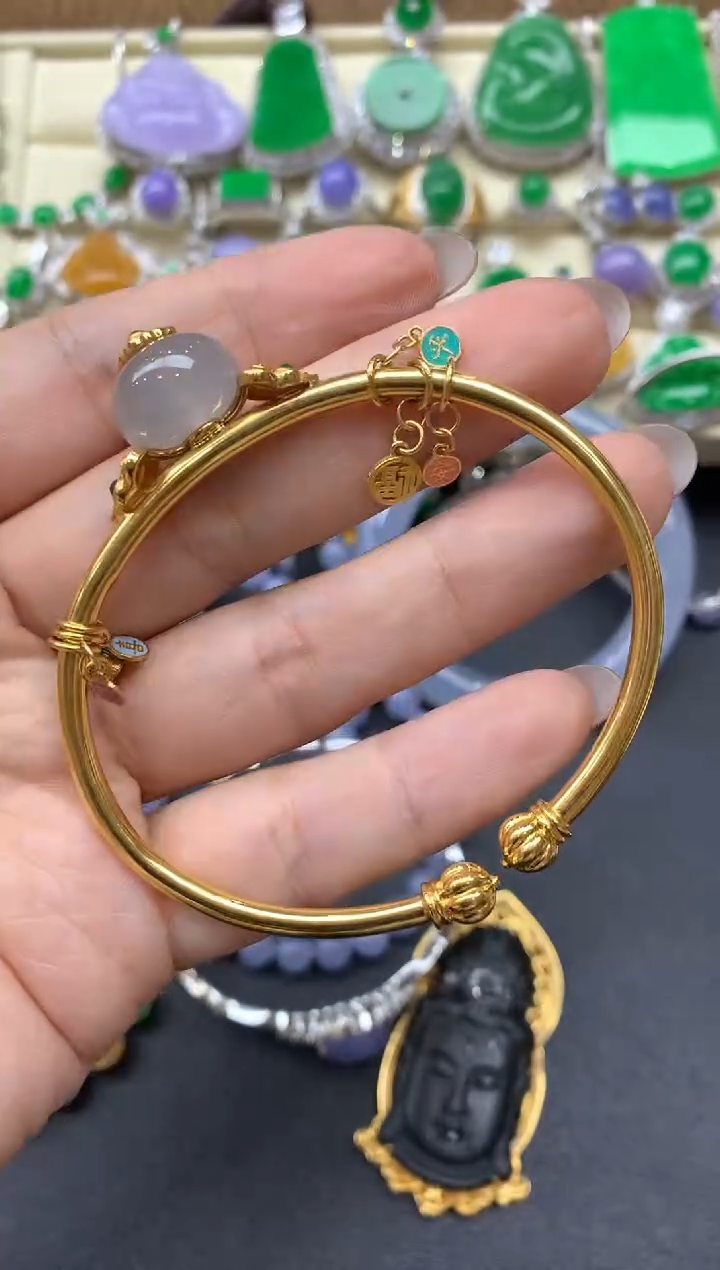 【闪购商品】翡翠手镯18K金镶嵌522-中国好珍宝
