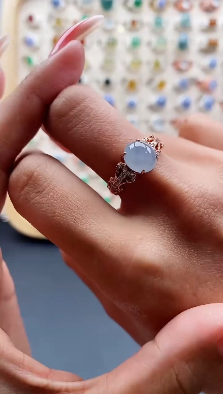 【闪购商品】翡翠戒指银S925镶嵌缅甸天然A货翡翠444   1+