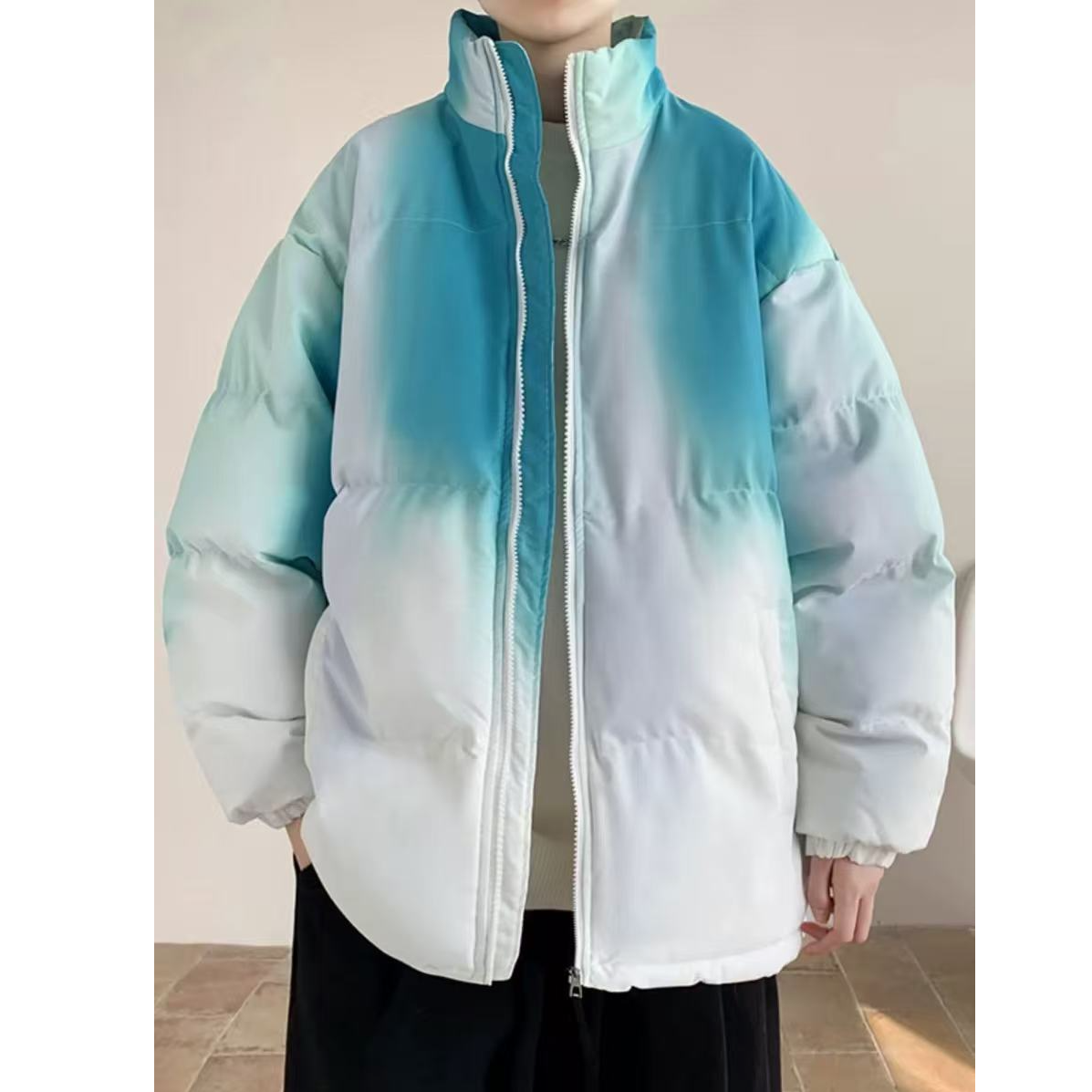 美式复古渐变色立领棉服男款冬季渐变款棉衣外套棉袄12231