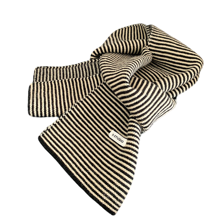 时尚围巾日系文艺针织条纹套脖女时髦百搭凹造型小围脖秋冬保暖