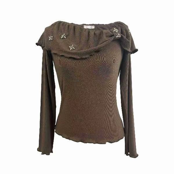 【XSY】XTH-梨花先雪荷叶边针织上衣