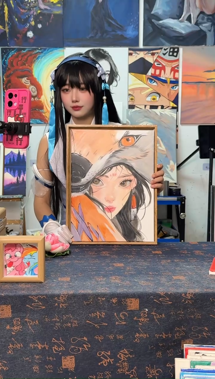 丙烯画哆*米狐狸美女丙烯画y