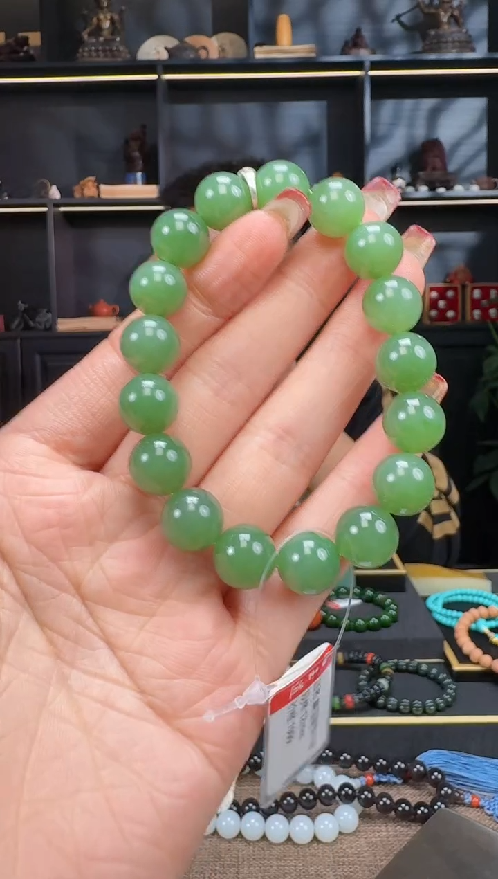 【闪购商品】和田玉1未镶嵌12mm碧玉手串