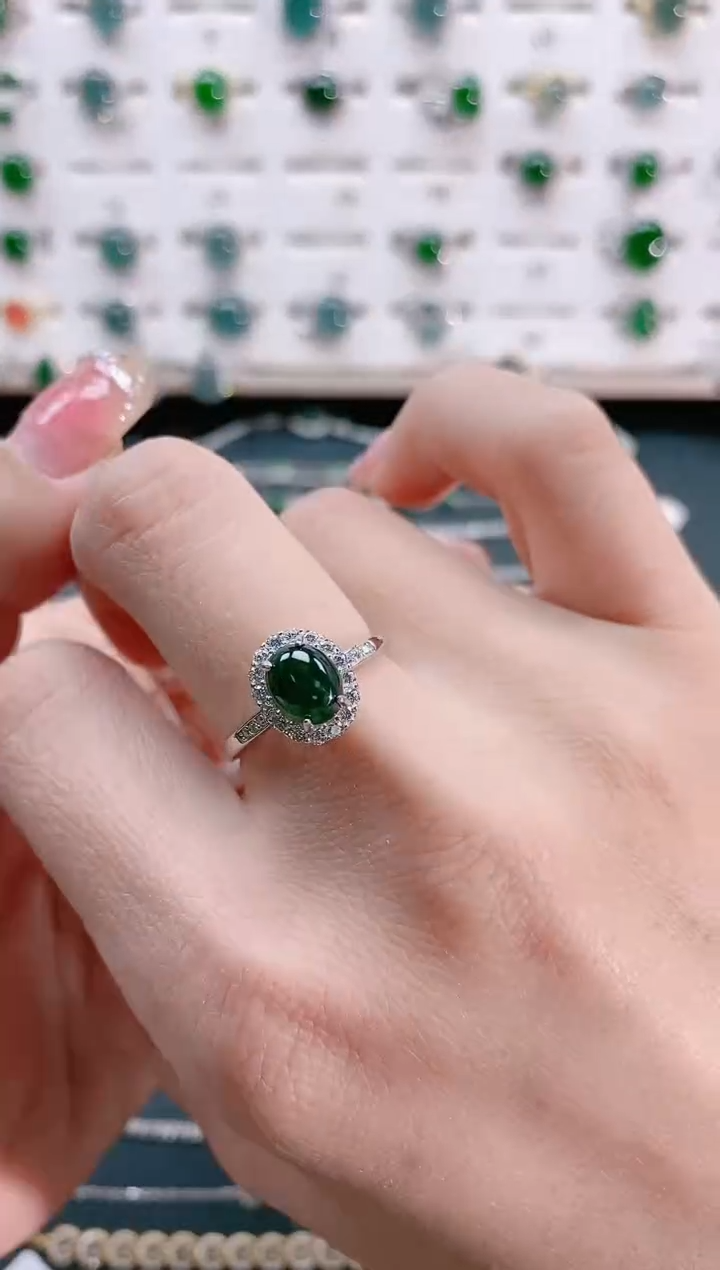 【闪购商品】翡翠戒指银S925镶嵌天然翡翠