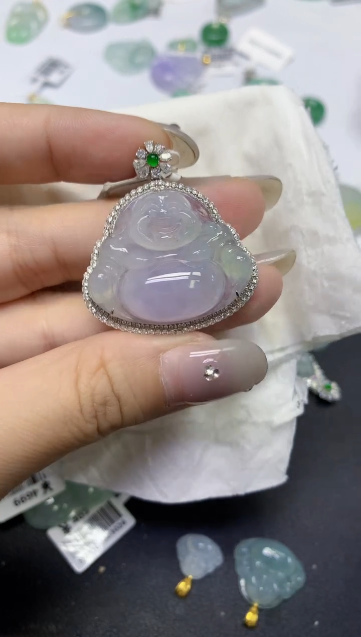 颈饰18K金镶嵌翡翠天然缅甸翡翠A货百元以上9元证书费自理