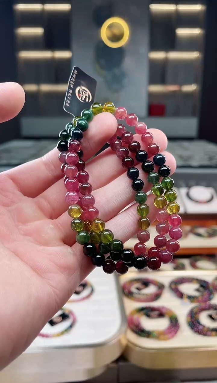 未镶嵌冰透体老矿碧玺三圈手串6mm+碧玺多样性发一条xion