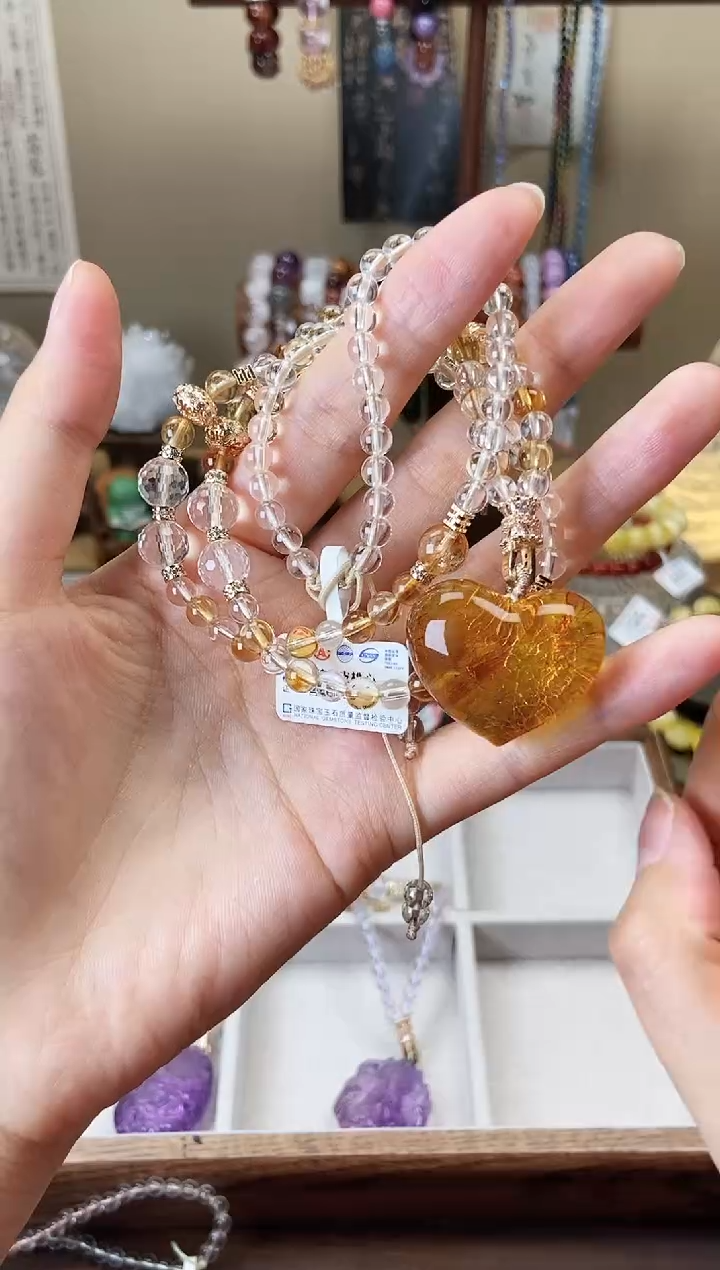 【闪购商品】合金金珀项链金珀原皮桃心