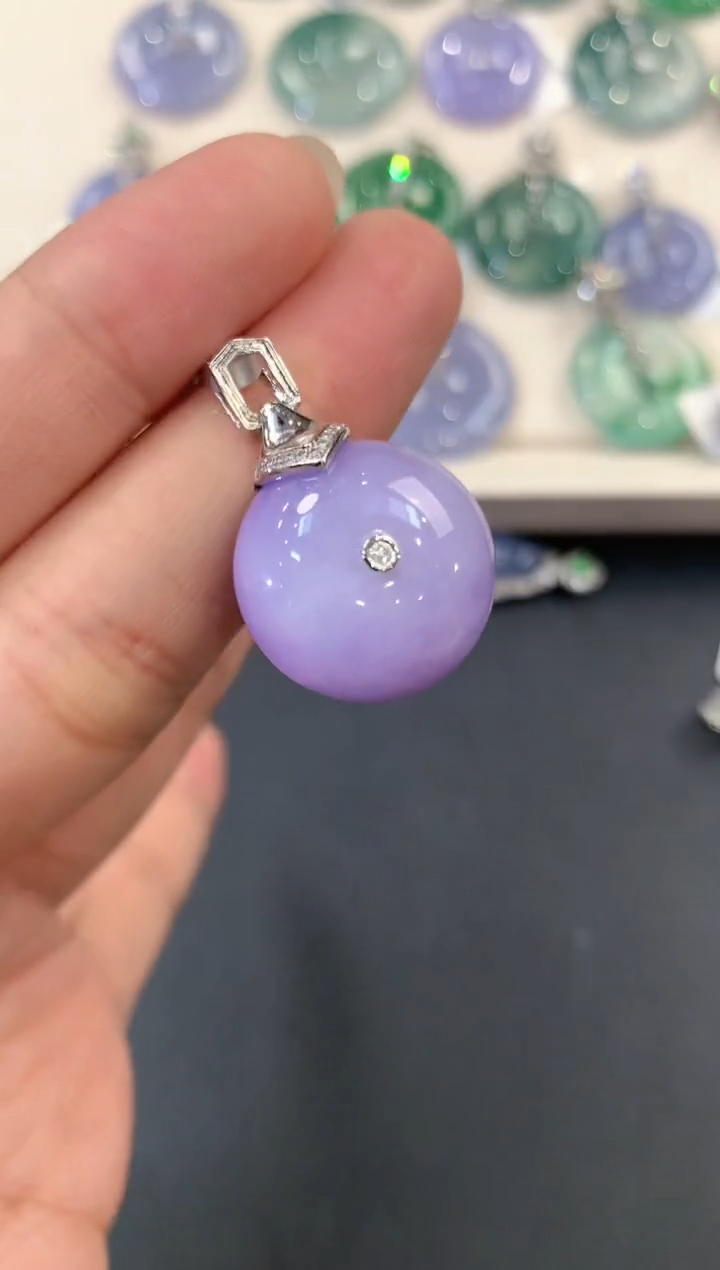 翡翠18K金镶嵌吊坠(不含链)a99紫色有色差