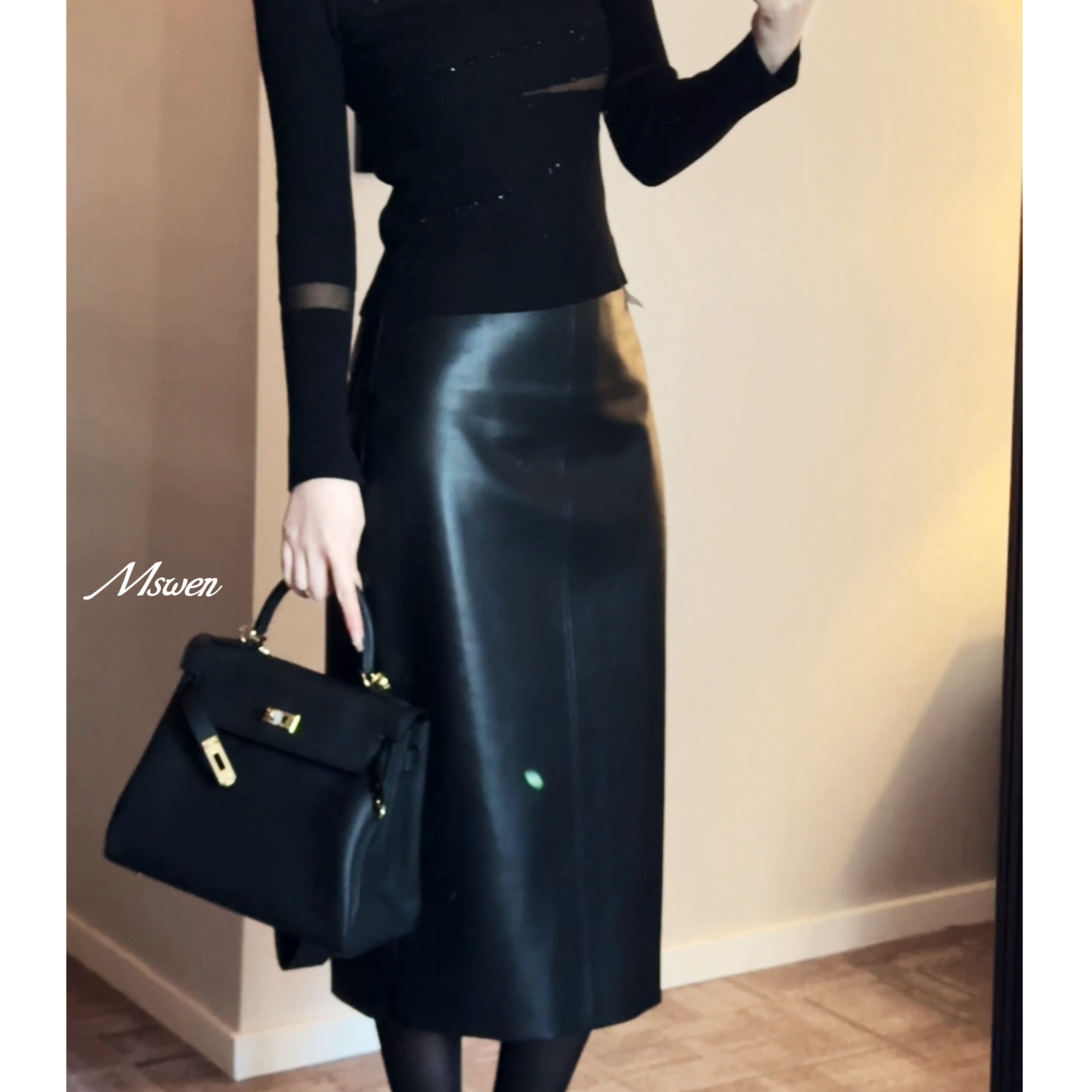 【WENZO】皮裙~简约气质优雅显瘦大气包臀皮半裙W240704