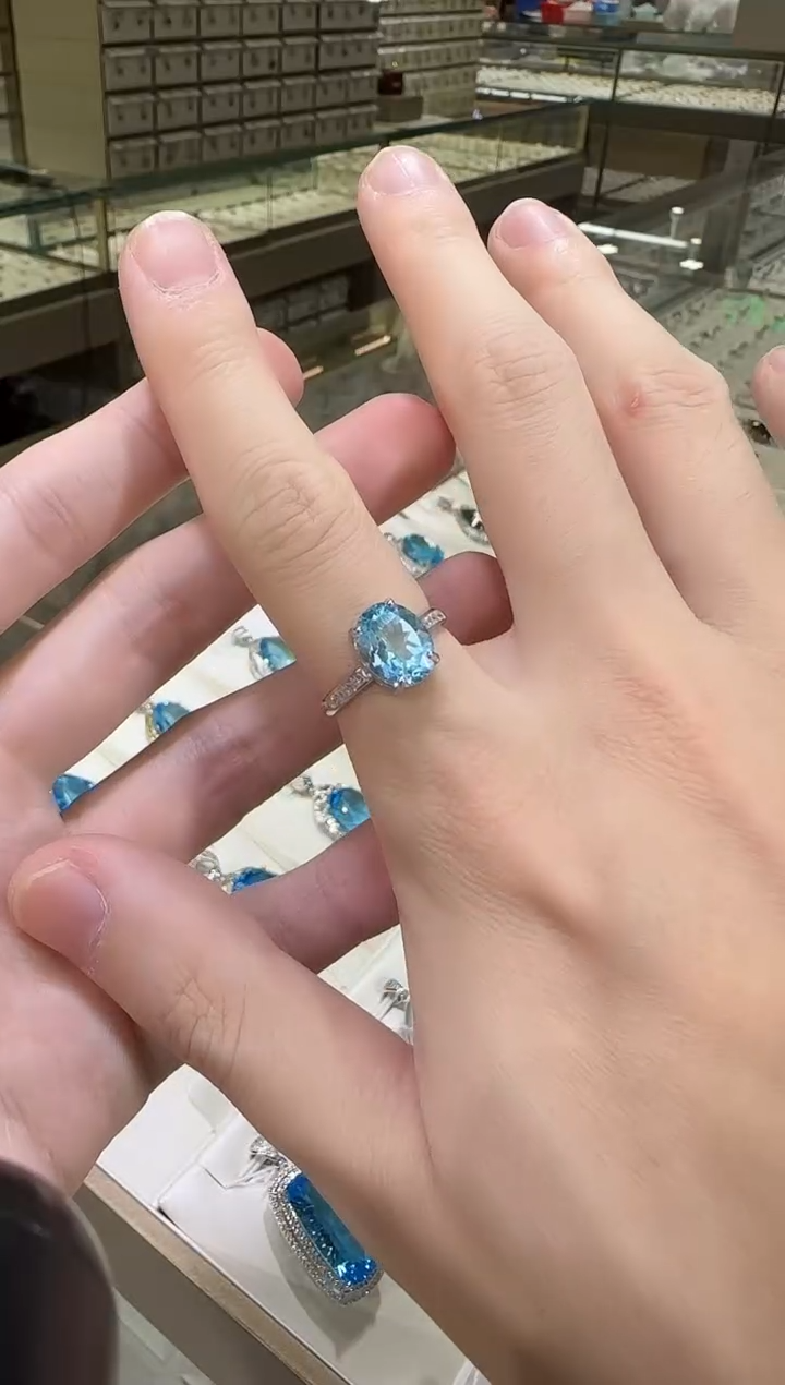 银S925镶嵌戒指托帕石10*8mm