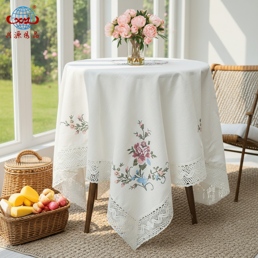 2403-48白色【135*135cm】竹节棉十字绣盖巾方形防尘盖布电视盖巾