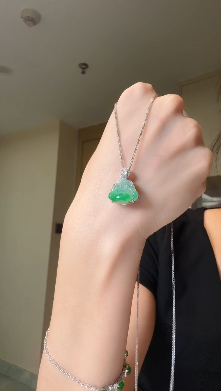 翡翠银S925镶嵌吊坠(不含链)天然翡翠吊坠