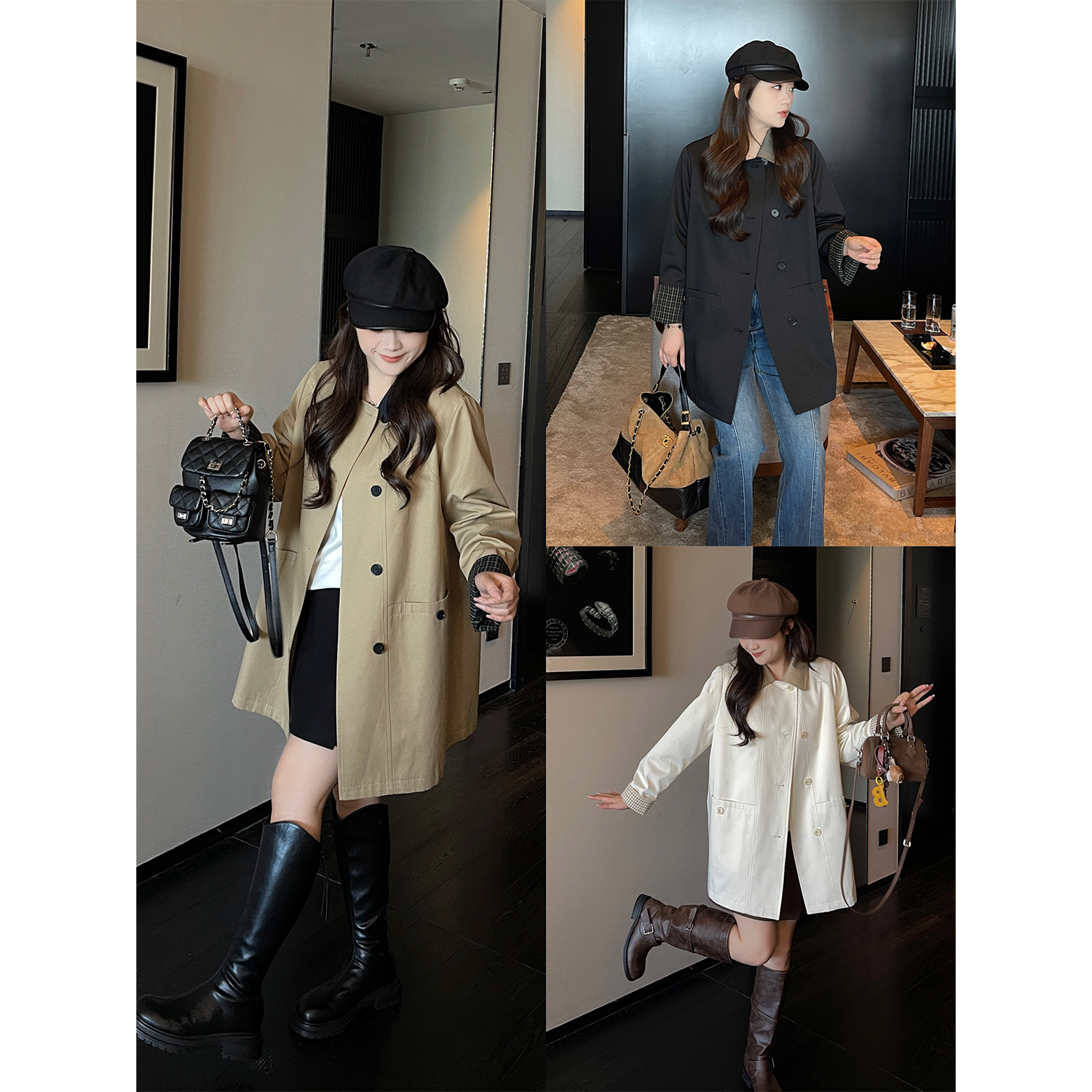 裂渡宣宣【韩女法则】微胖大码女秋韩系中长款撞色拼接风衣ZY508F22