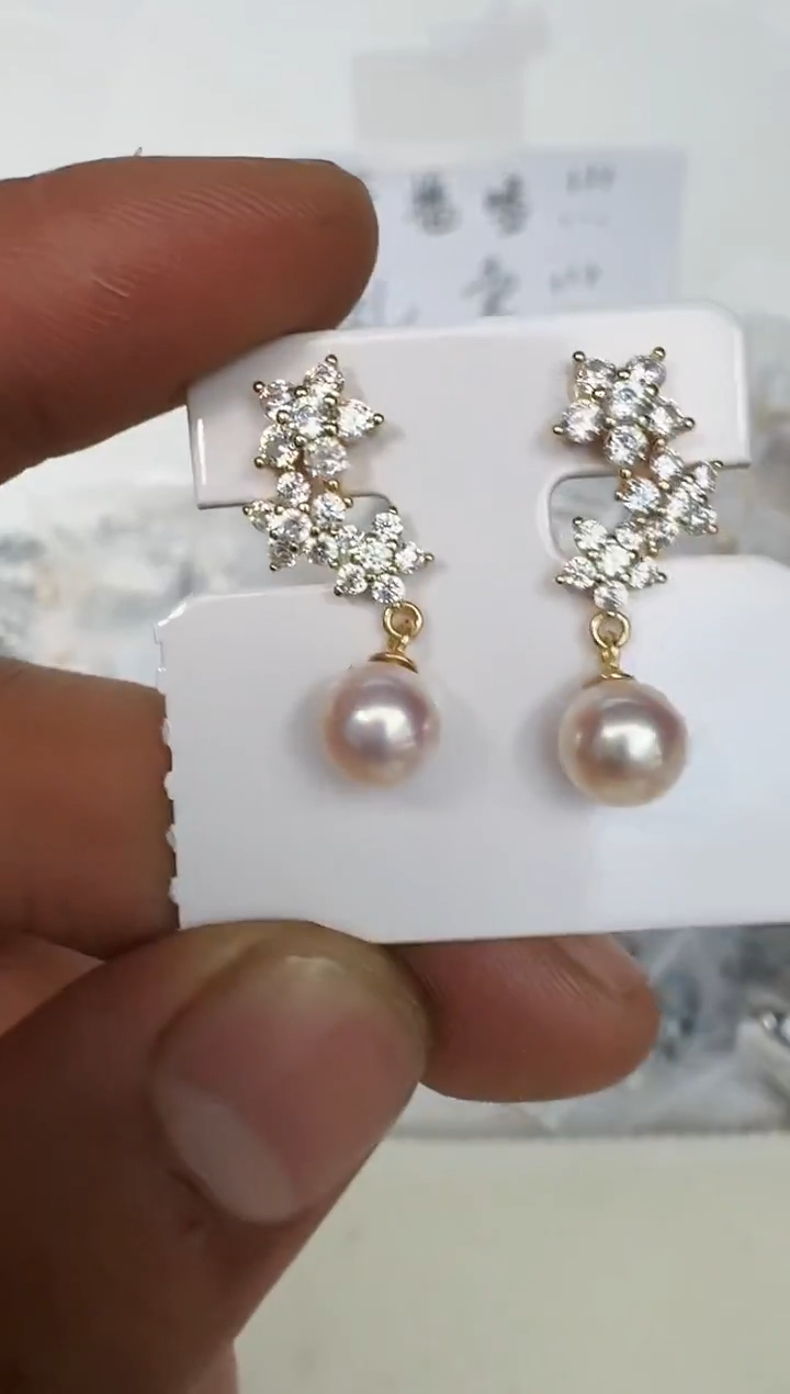 银S925镶嵌耳饰海水珍珠耳钉