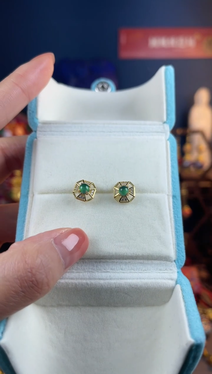 【闪购商品】翡翠耳饰银S925镀金镶嵌翡翠耳钉