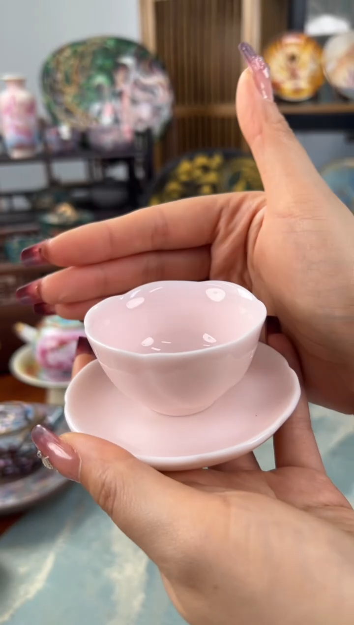 【闪购商品】东方水粉花口杯杯垫套杯