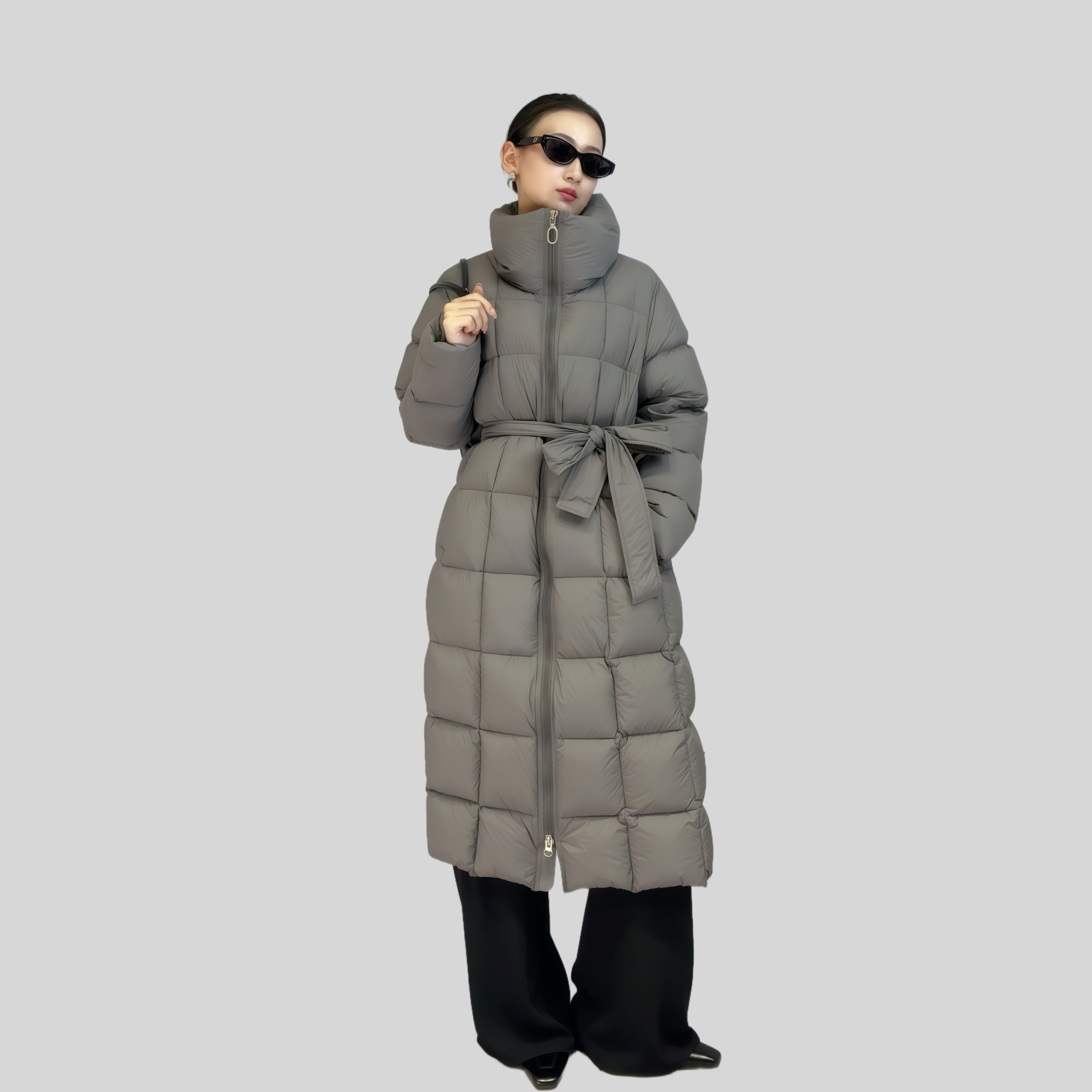 25年新款95白鸭绒长款羽绒服女冬季通勤修身显瘦加厚保暖立领外套