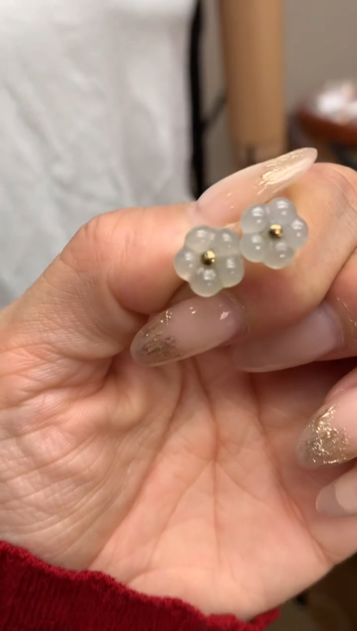 【闪购商品】翡翠耳饰18K金镶嵌耳钉