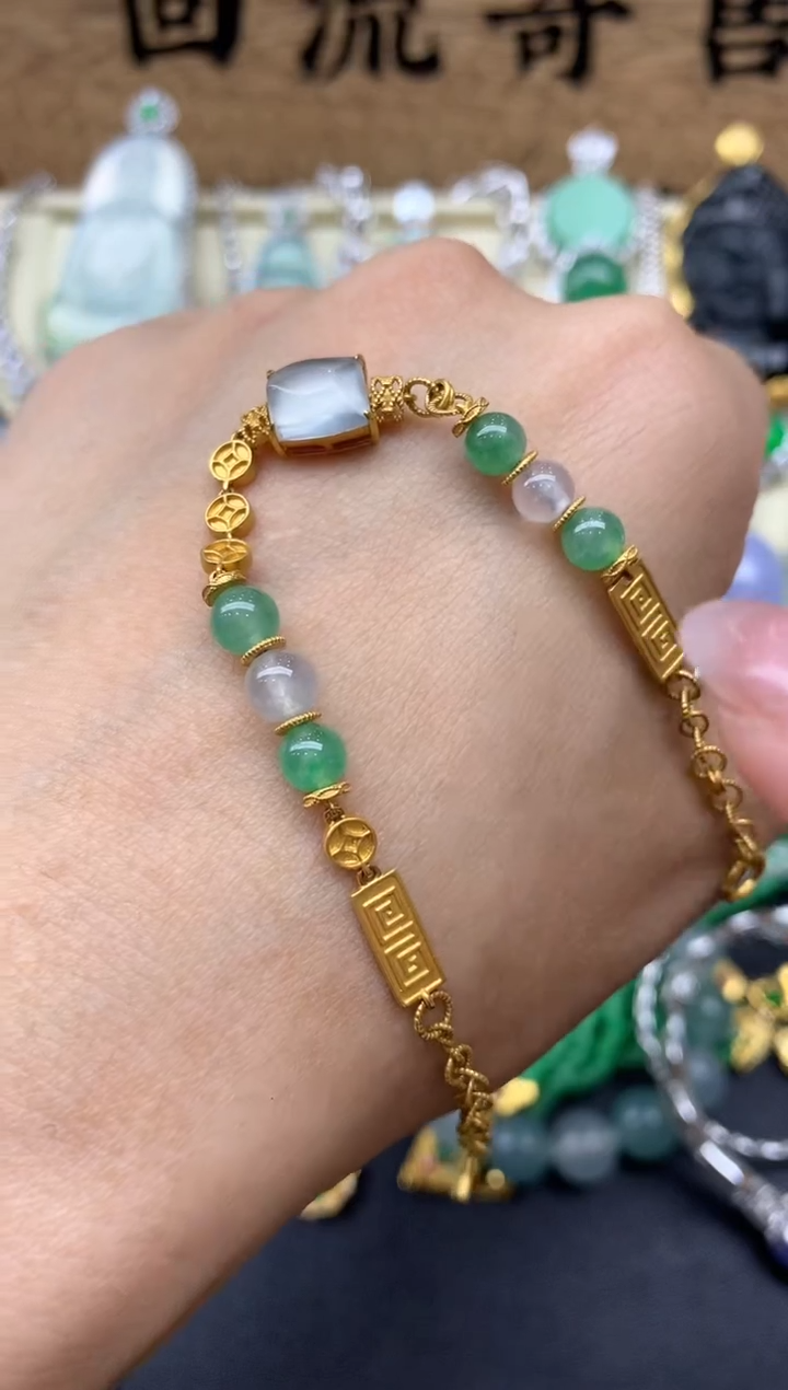 【闪购商品】翡翠手串18K金镶嵌530-中国好珍宝
