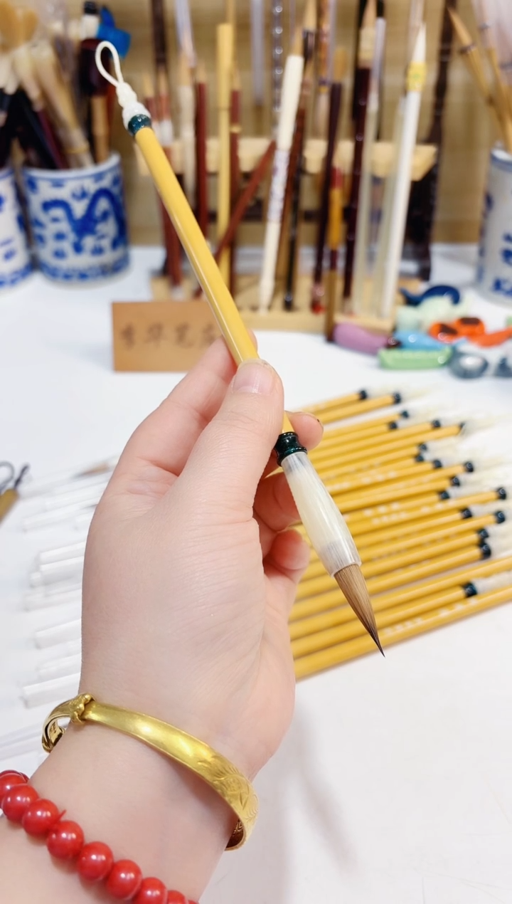 寒潭清 玄狐鸡狼毫毛笔1支 瘦金小行书小篆作品款 出锋2.5口径0.7