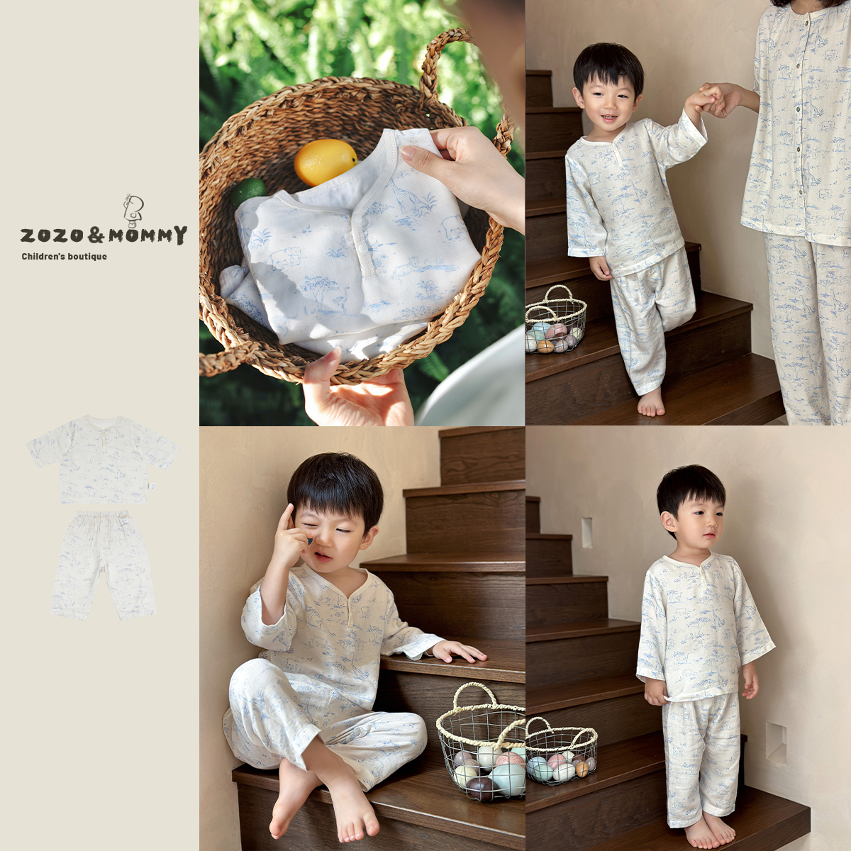 【福利款】【爱丽丝森林】亲子款双层竹棉呼吸睡衣套装夏季男女宝